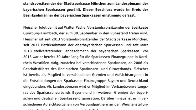 Wahl Landesobmänner der bayerischen Sparkassen - Neuer Landesobmann Ralf Fleischer und Stellvertreter Dr. Ewald Maier