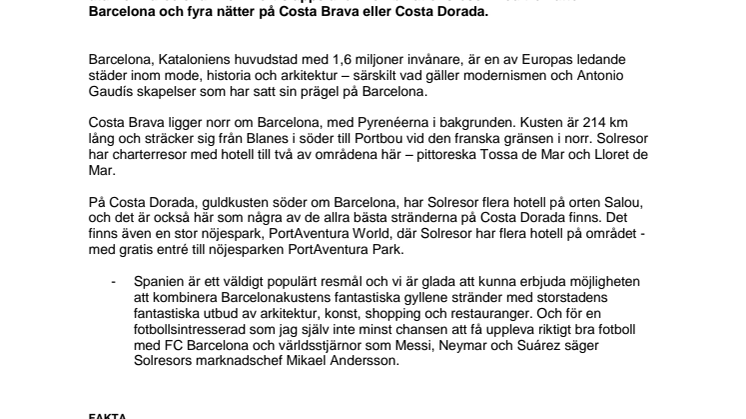 Solresor utökar med Barcelona
