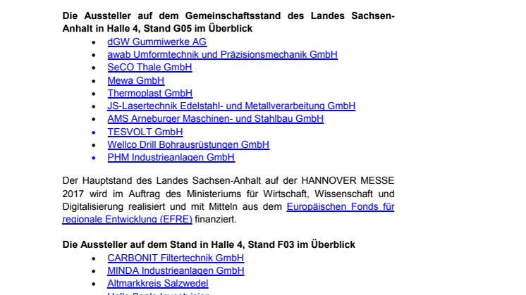 Presseeinladung: Sachsen-Anhalt auf der HANNOVER MESSE 2017