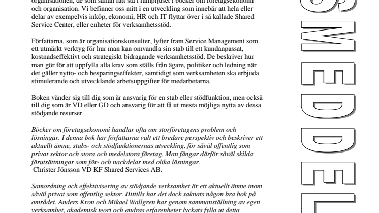 Ny bok: Shared Service Management - utveckling av organisationens stödjande funktioner