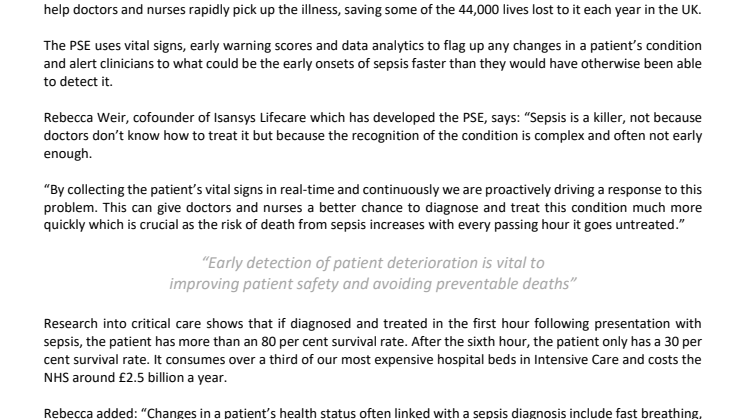 Sepsis detected and treated early using new technology