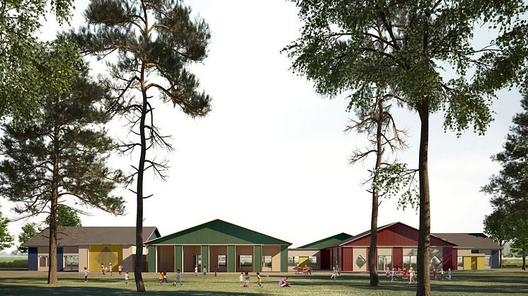 Förskolorna Eldstaden och Kompisen är en test för klimatdeklarationen för nästa förskola som planeras byggas i Falkenberg under 2022. Illustration: Falkenbergs kommun