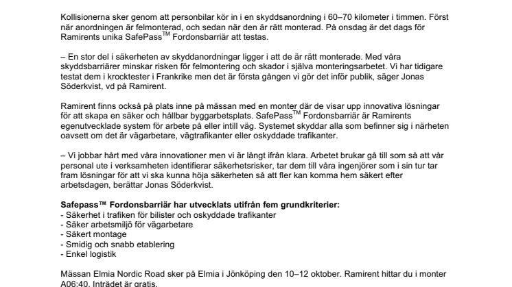 Unika krocktester på mässa med patentsökta fordonsbarriärer