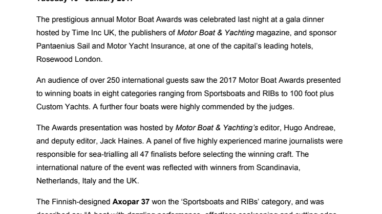 Winners of 2017 Motor Boat Awards Announced