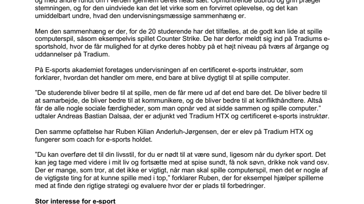 Tradiums første e-sports hold er i fuld gang med træningen.