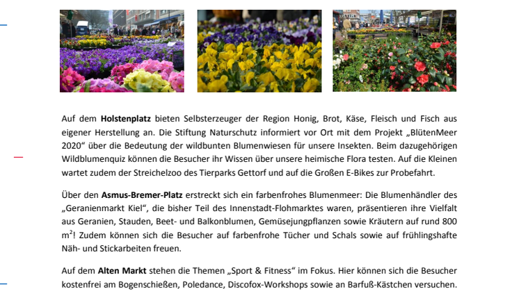 „Kiel blüht auf!“ mit verkaufsoffenem Sonntag (28.-29. April 2018). Ein farbenfrohes Blumenmeer zum Innenstadtfest! 