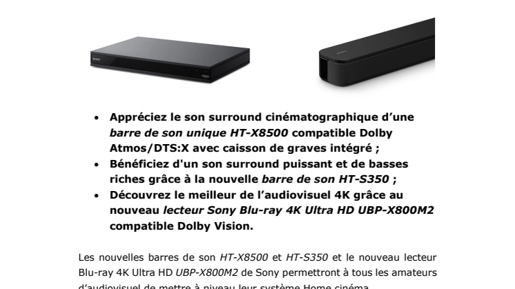 La qualité cinéma accessible chez soi :  voici le programme à l’affiche  de la nouvelle gamme audiovisuelle Sony !