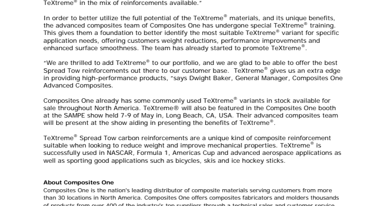 Composites One expands their product range with TeXtreme®