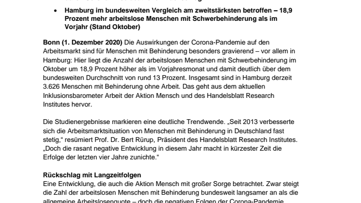 Inklusionsbarometer Arbeit / Hamburg