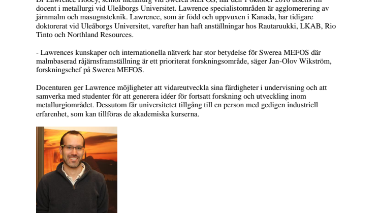 Docent i metallurgi vid Uleåborgs universitet
