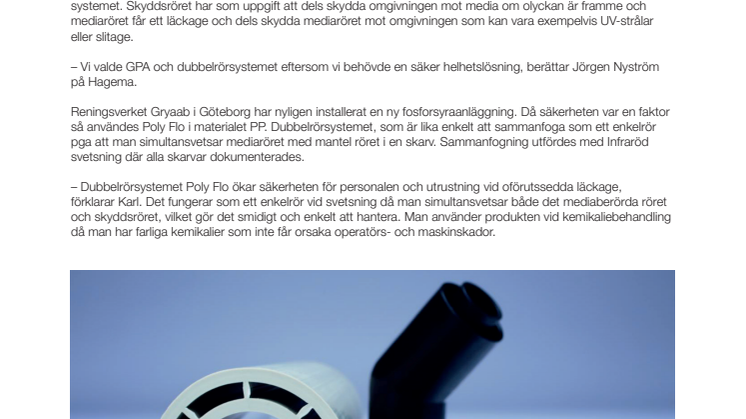Gryaab valde dubbelrörsystemet Poly Flo från GPA då säkerheten var en stor faktor