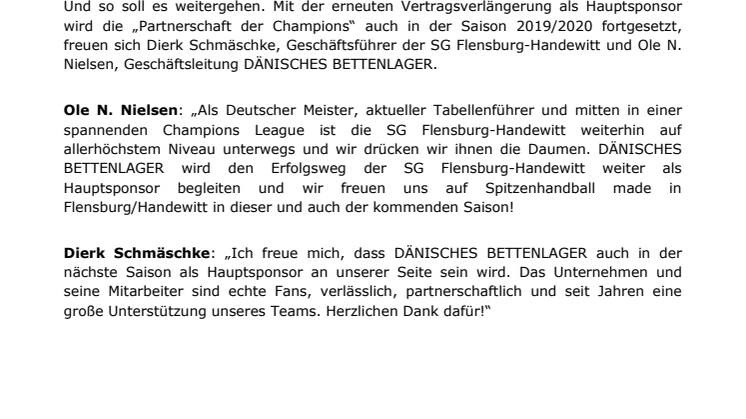 DÄNISCHES BETTENLAGER verlängert Hauptsponsorship der SG Flensburg-Handewitt