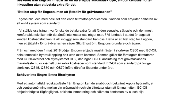 Automatiska redskapsfästen blir Engcons nya standard 