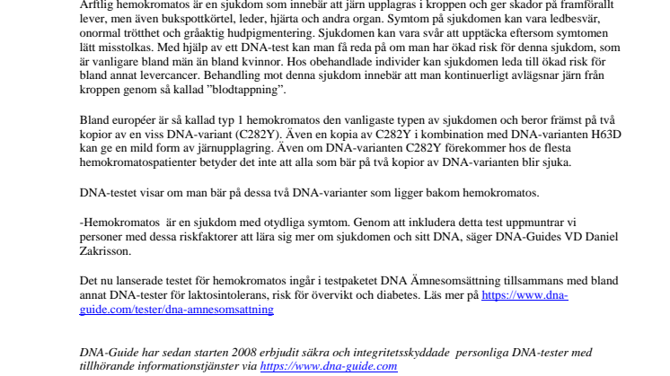 Nytt DNA-test hemokromatos