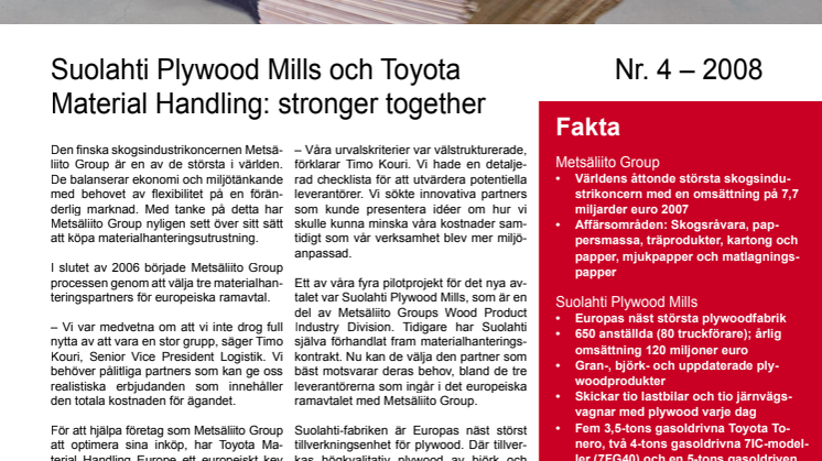 Suolahti Plywood Mills och Toyota Material Handling: stronger togehter