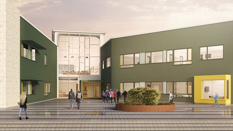 Entrén till Kärlekens skola i Halmstad. Bild: Fredblad Arkitekter