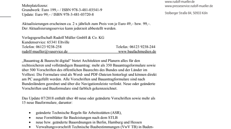Bauantrag & Baurecht digital, Version 07/2018