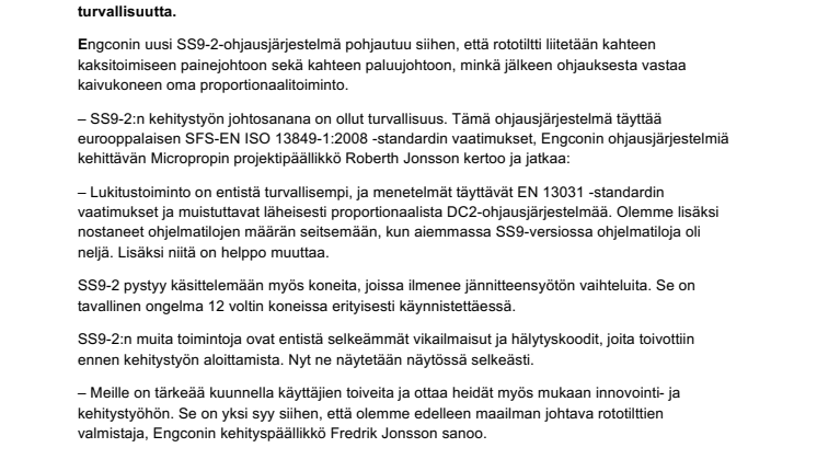 Turvallisempaa kaivamista Engconin uudella SS9-2-ohjausjärjestelmällä