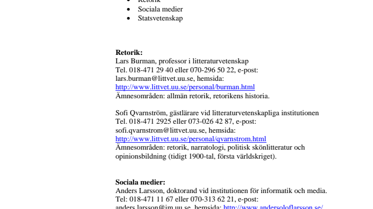 Expertlista inför riksdagsvalet