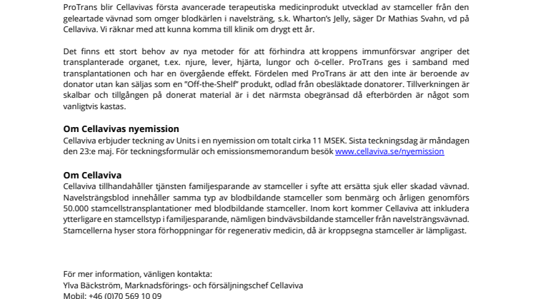 Cellaviva utvecklar stamcellsbaserat transplantationsskydd