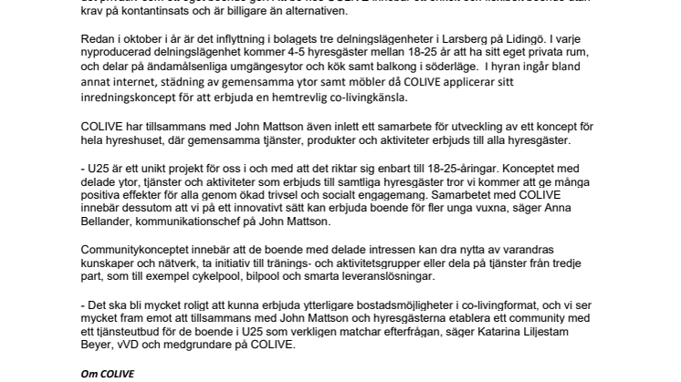 COLIVE SÖKER HYRESGÄSTER TILL DELNINGSLÄGENHETER PÅ LIDINGÖ