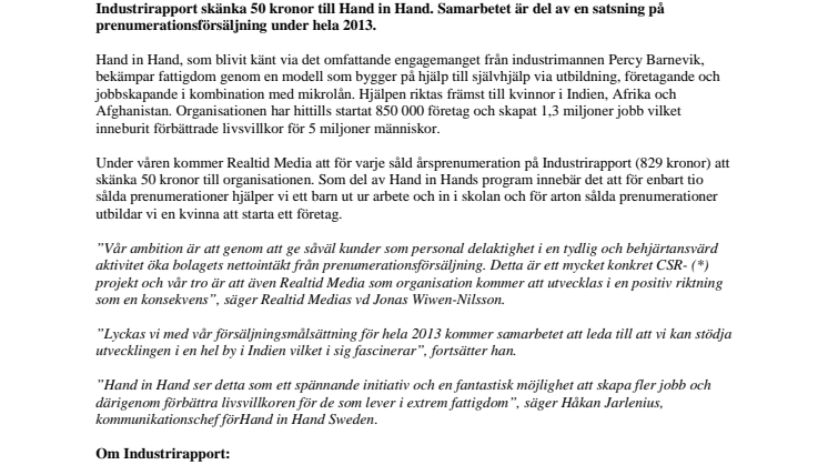  Hand in Hand inleder samarbete med Realtid Media i en omfattande satsning på prenumerationsförsäljning