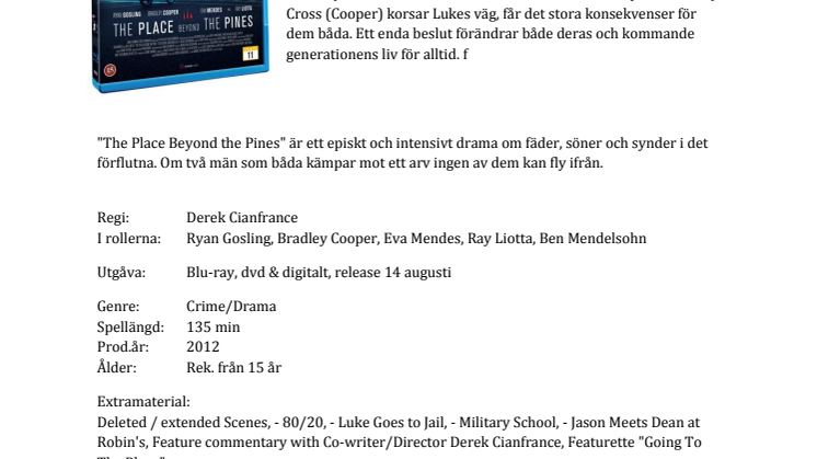 The Place Beyond The Pines på blu-ray, dvd & digitalt 14 augusti