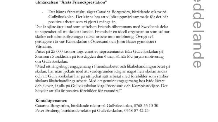 Fosieskola fick "Årets Friendsprestation"