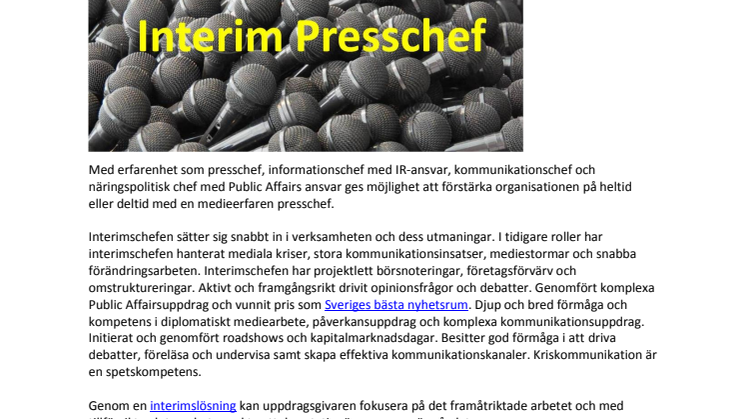 Interim Presschef – handlingskraftig doer med gedigen medieerfarenhet