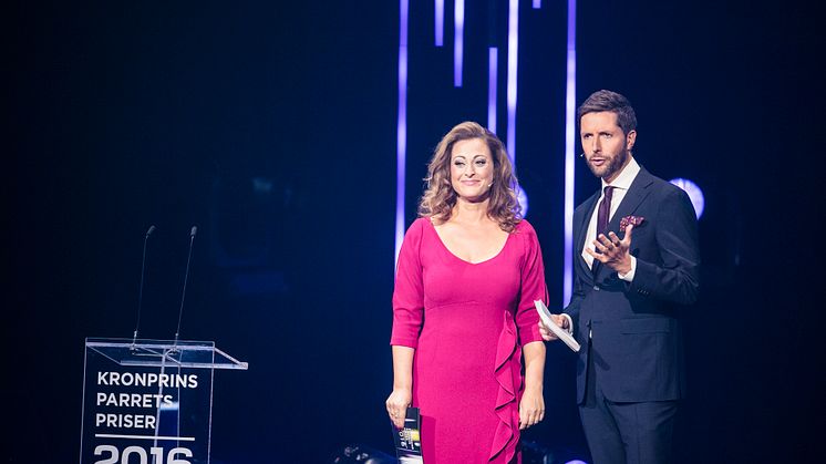 Stéphanie Surrugue og Kåre Quist ved Kronprinsparrets Priser 2016. Foto: Büro Jantzen