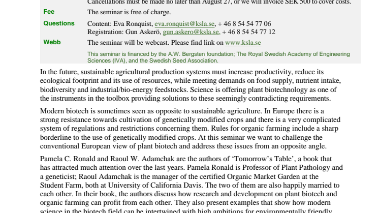 Sustainable agriculture – does it need modern biotech?