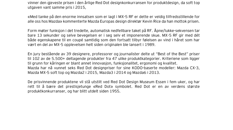 Mazda MX-5 RF mottar Red Dot designpris