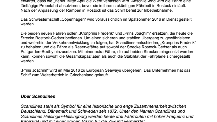 Scandlines beendet Ausstattungsarbeiten auf der „Berlin“