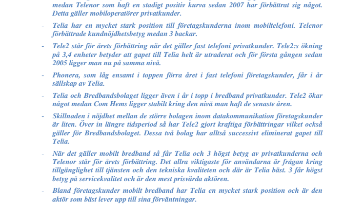 Tele- och datakombranschen 2010 enligt Svenskt Kvalitetsindex