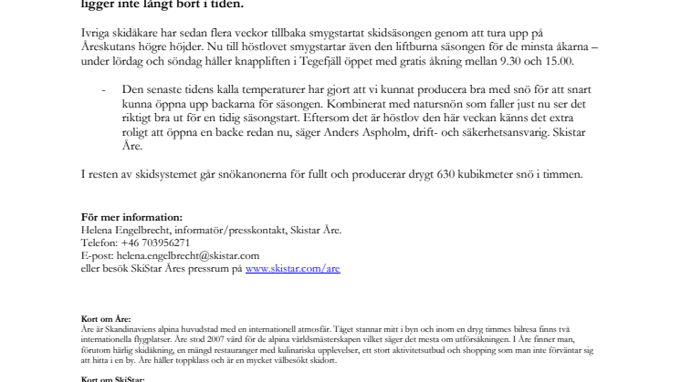 SkiStar Åre: Smygöppnar säsongen i Minitege