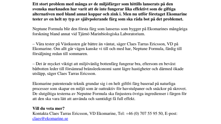 Svenska Ekomarine satsar på giftfri båtfärg med bättre prestanda