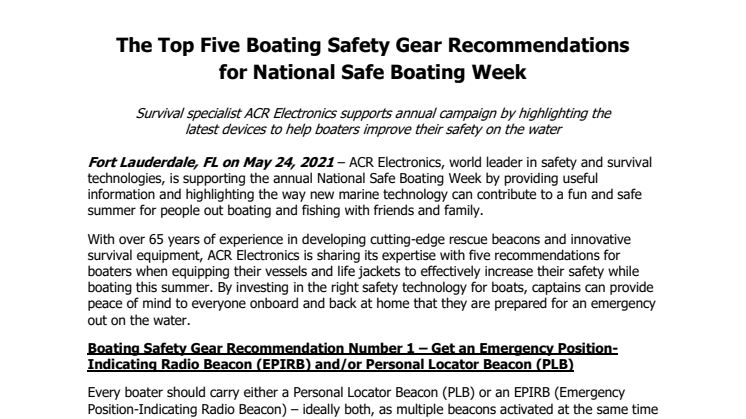 The Top Five Boating Safety Gear Recommendations for National Safe Boating Week
