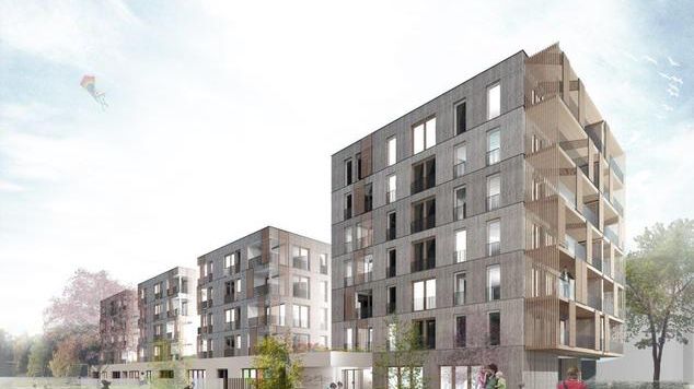 Der Holzbau im Prinz-Eugen-Park München. Bild: Rapp Architekten mit Müllerblaustein Holzbauwerke und Brüggemann Holzbau