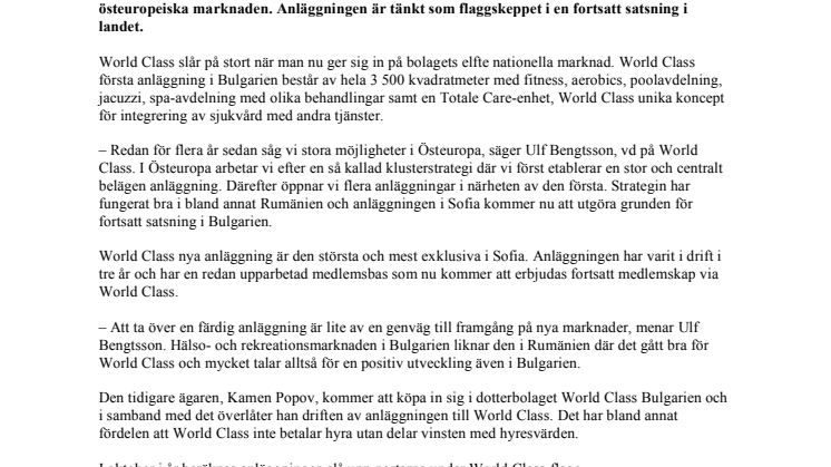 WORLD CLASS INTERNATIONAL ETABLERAR SIG I BULGARIEN