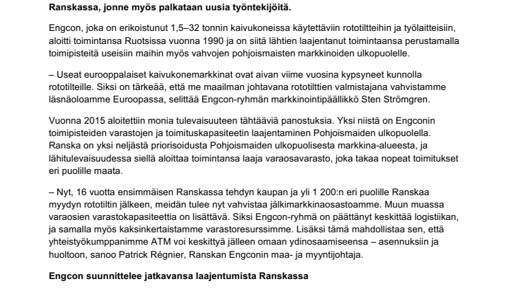 Engcon avaa uuden toimiston ja palkkaa lisää työntekijöitä Ranskassa 