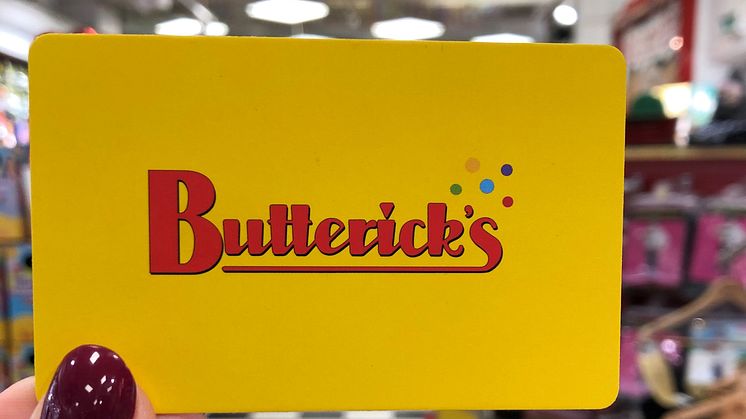 Gult presentkort från Butterick's