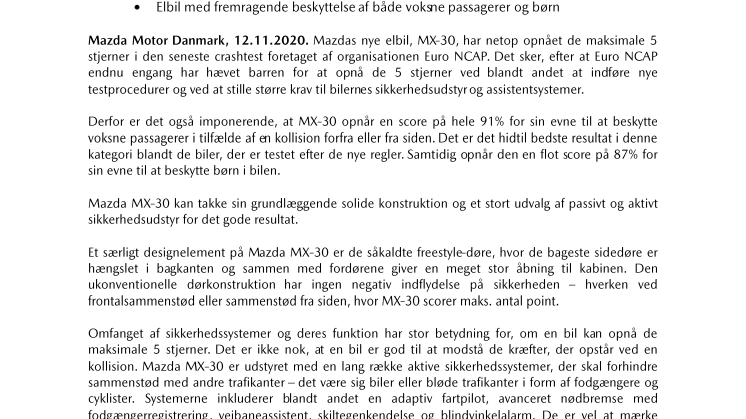 5 stjerner til den elektriske Mazda MX-30