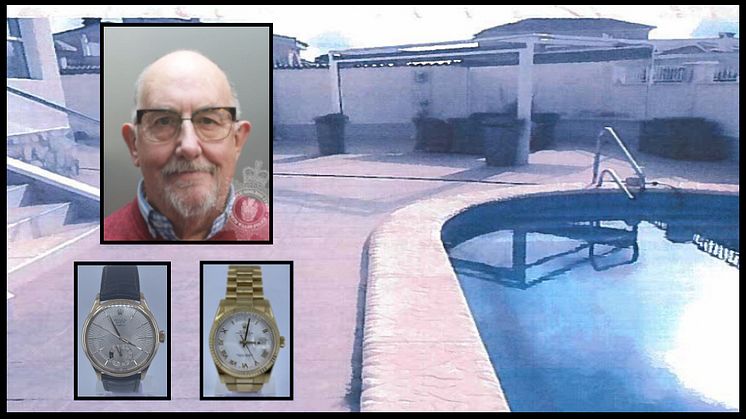 Drury & the two seized Rolex watches with the poolside at Drury's main Spanish villa