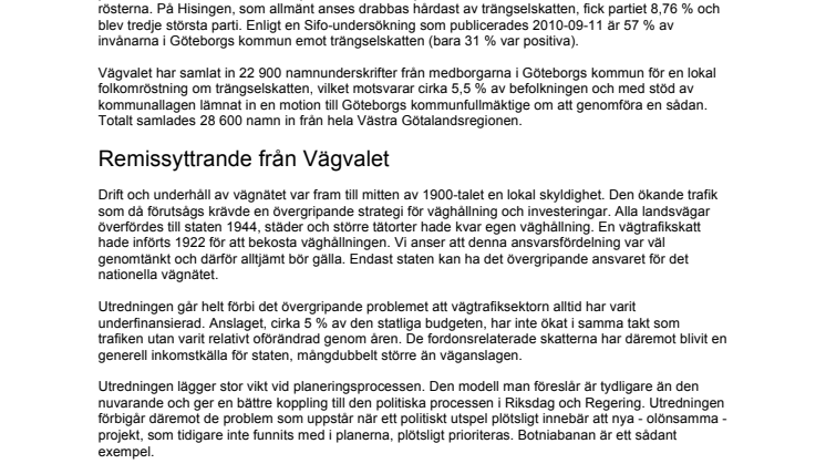 Remissvar till SOU 2011:49 Medfinansiering av transportinfrastruktur – Ett nytt system för den långsiktiga planeringen av transportinfrastruktur samt riktlinjer och processer för medfinansiering