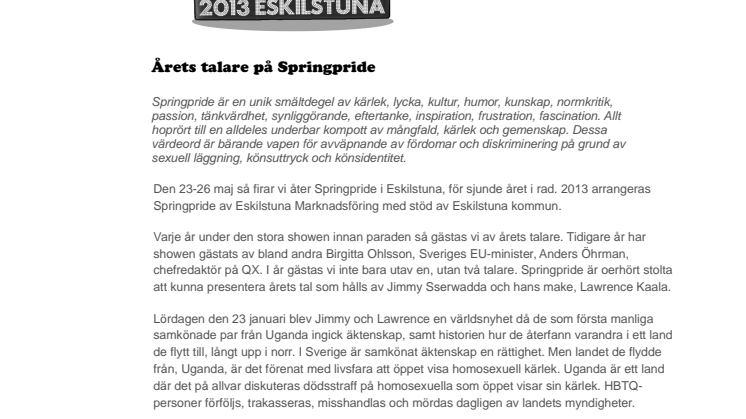 Årets talare på Springpride 2013