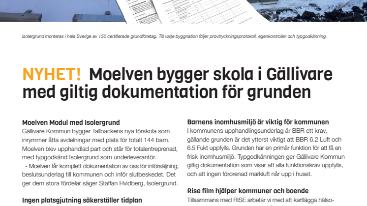 Moelven bygger skola i Gällivare med giltig dokumentation för grunden