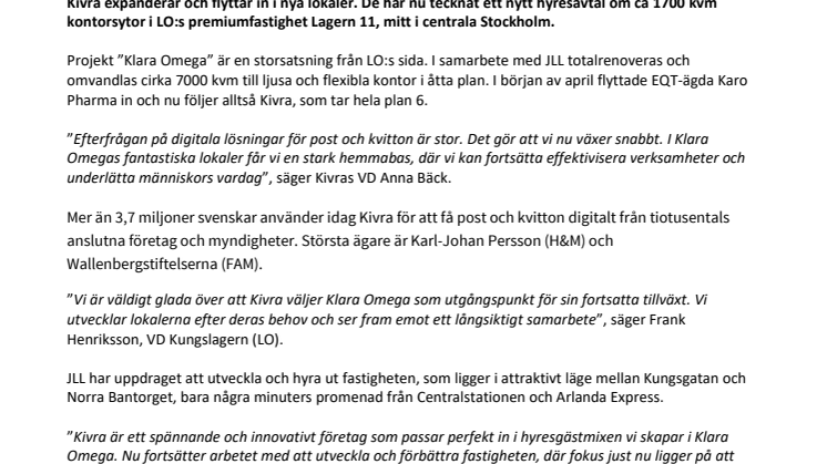 Kivra flyttar in i Klara Omega