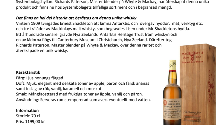 Mackinlay´s Rare Old Whisky - Ett unikt återskapande! 