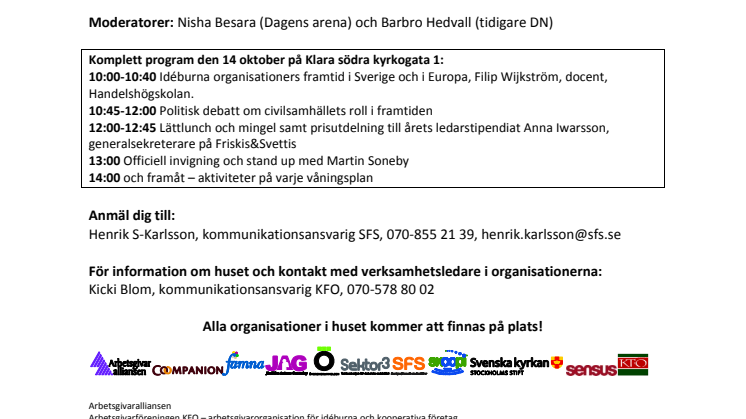 Välkommen på invigningen av Klara södra kyrkogata 1 och "Det nya civilsamhällets roll i framtiden"! 