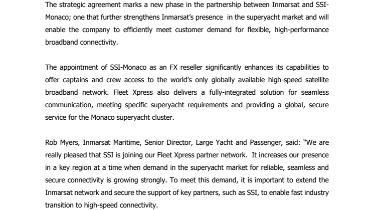 Inmarsat Strengthens Presence in Monaco Superyacht Community with SSI Fleet Xpress Agreement